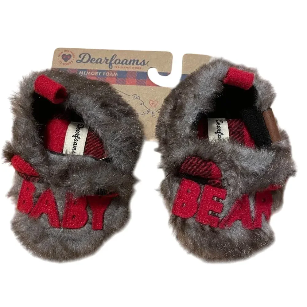 Dearfoams Baby Bear Furry Slippers Size 3-6 Months